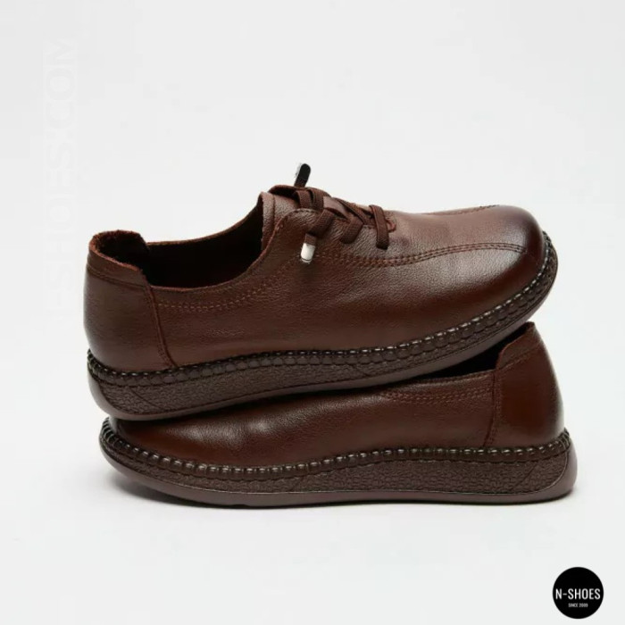 Women's Brown Leather Moccasin-Sneakers Allsy 207744 q1-01-3 6171