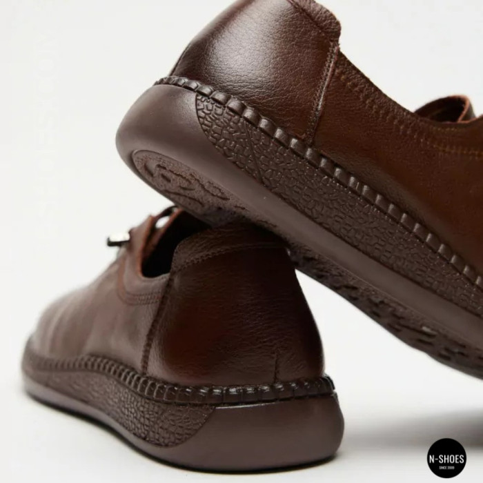 Women's Brown Leather Moccasin-Sneakers Allsy 207744 q1-01-3 6171