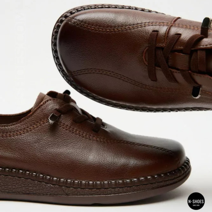 Women's Brown Leather Moccasin-Sneakers Allsy 207744 q1-01-3 6171