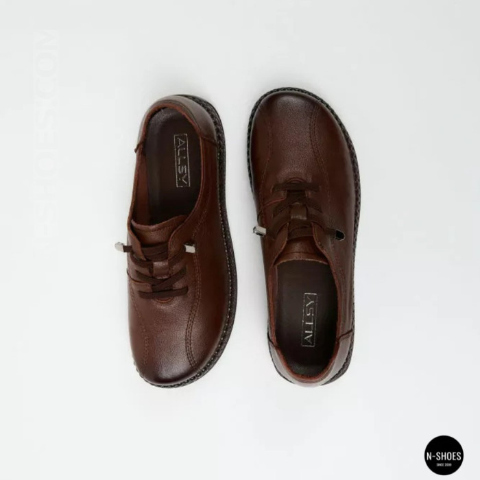 Women's Brown Leather Moccasin-Sneakers Allsy 207744 q1-01-3 6171