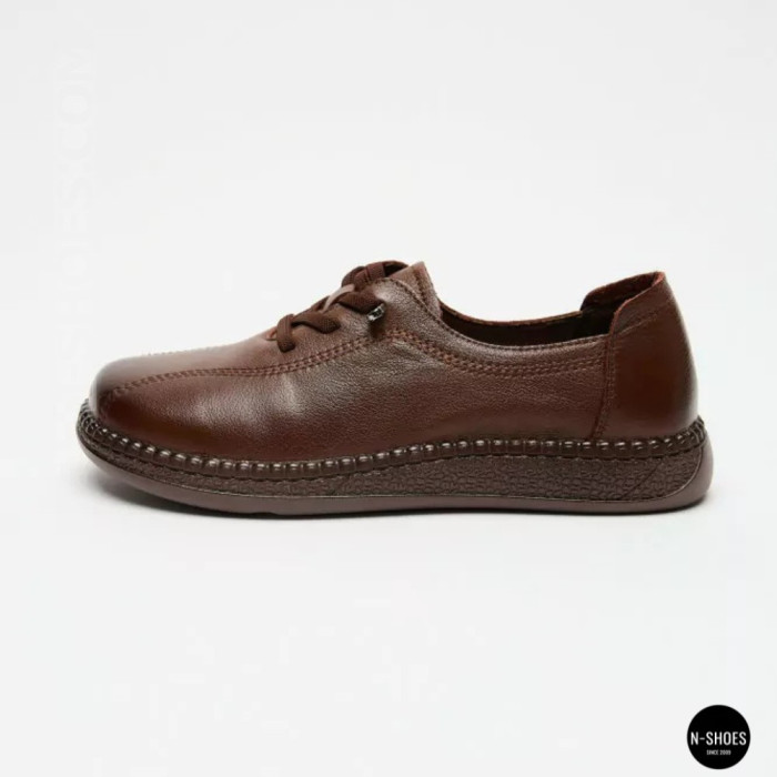 Women's Brown Leather Moccasin-Sneakers Allsy 207744 q1-01-3 6171