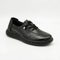 Женские комфортные кожаные черные кеды-мокасины Allsy 207743 q1-01-2 Black 6172 демисезонные на резиновых шнурках в стиле Rieker