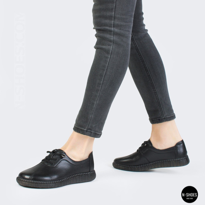 Women's Black Leather Moccasin Sneakers Allsy 207743 q1-01-2 Black 6172