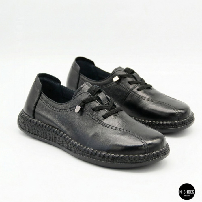 Women's Black Leather Moccasin Sneakers Allsy 207743 q1-01-2 Black 6172