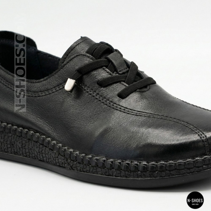 Women's Black Leather Moccasin Sneakers Allsy 207743 q1-01-2 Black 6172