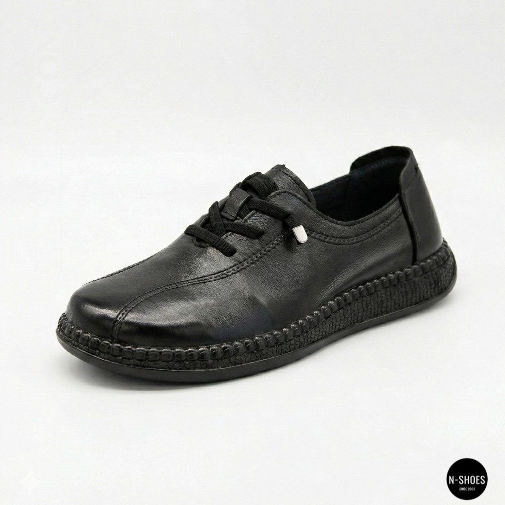 Жіночі чорні шкіряні кеди-мокасини Allsy 207743 q1-01-2 Black 6172