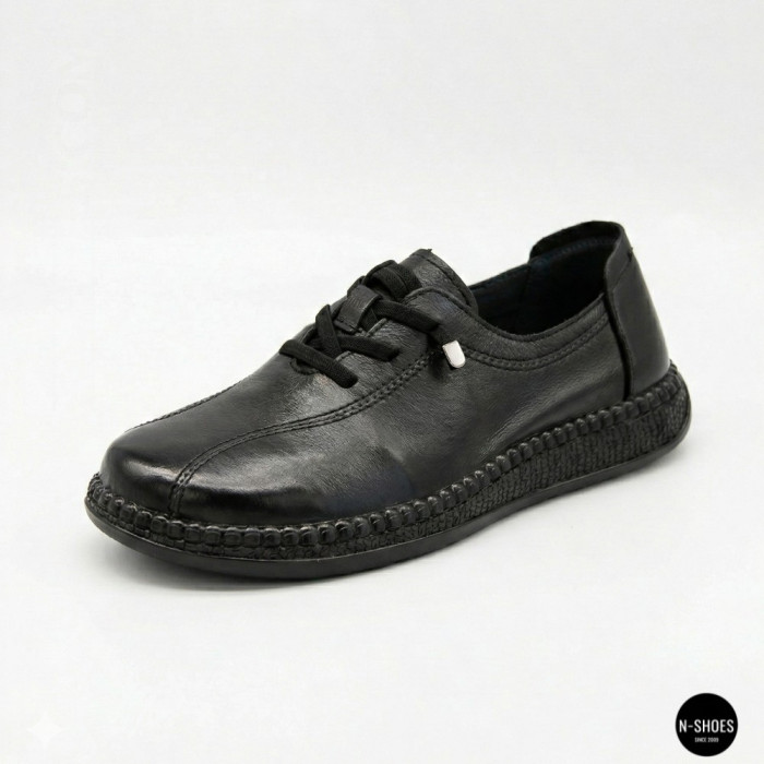Women's Black Leather Moccasin Sneakers Allsy 207743 q1-01-2 Black 6172