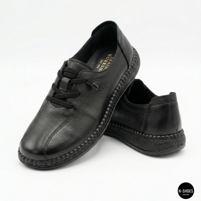 Women's Black Leather Moccasin Sneakers Allsy 207743 q1-01-2 Black 6172