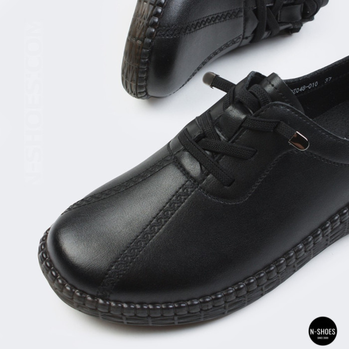 Women's Black Leather Moccasin Sneakers Allsy 207743 q1-01-2 Black 6172