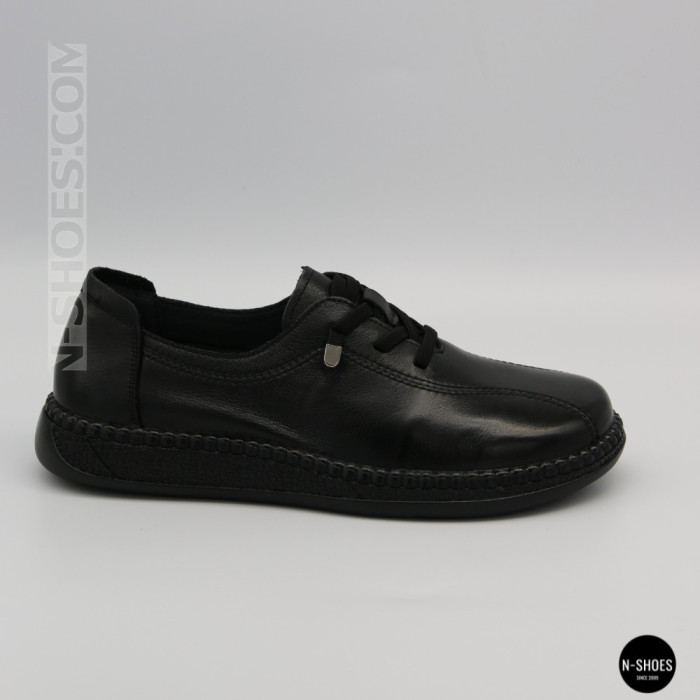 Women's Black Leather Moccasin Sneakers Allsy 207743 q1-01-2 Black 6172