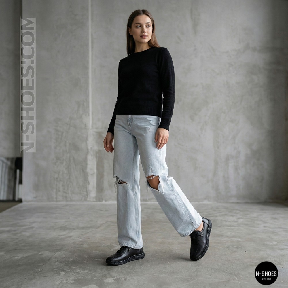 Жіночі чорні шкіряні кеди-мокасини Allsy 207743 q1-01-2 Black 6172