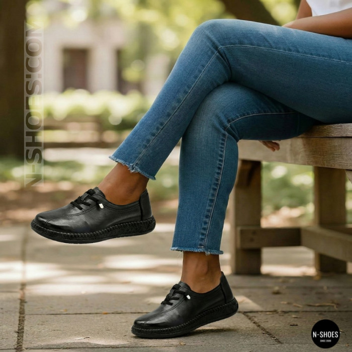Women's Black Leather Moccasin Sneakers Allsy 207743 q1-01-2 Black 6172
