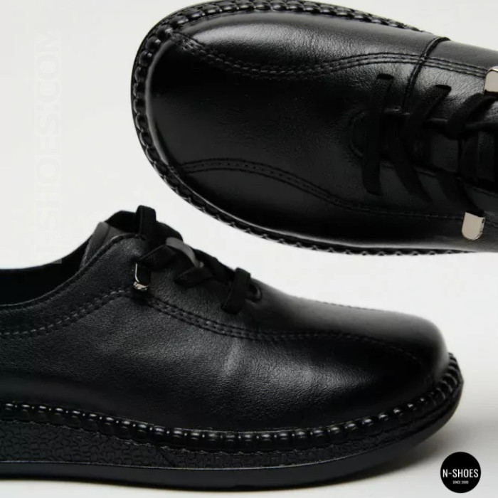 Women's Black Leather Moccasin Sneakers Allsy 207743 q1-01-2 Black 6172