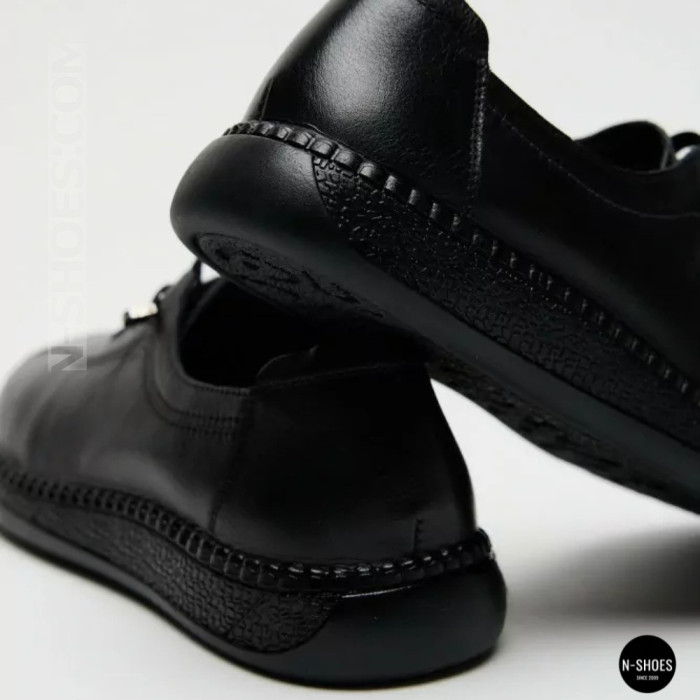Women's Black Leather Moccasin Sneakers Allsy 207743 q1-01-2 Black 6172