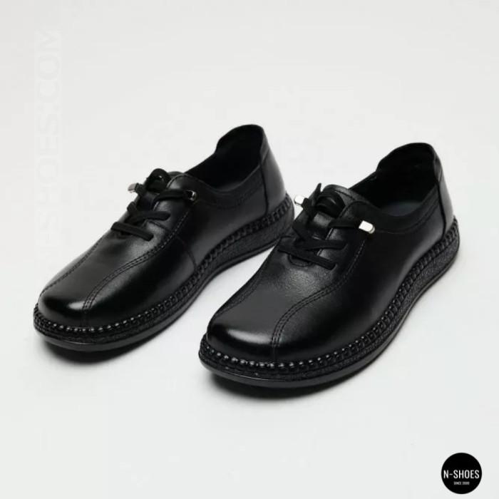 Women's Black Leather Moccasin Sneakers Allsy 207743 q1-01-2 Black 6172