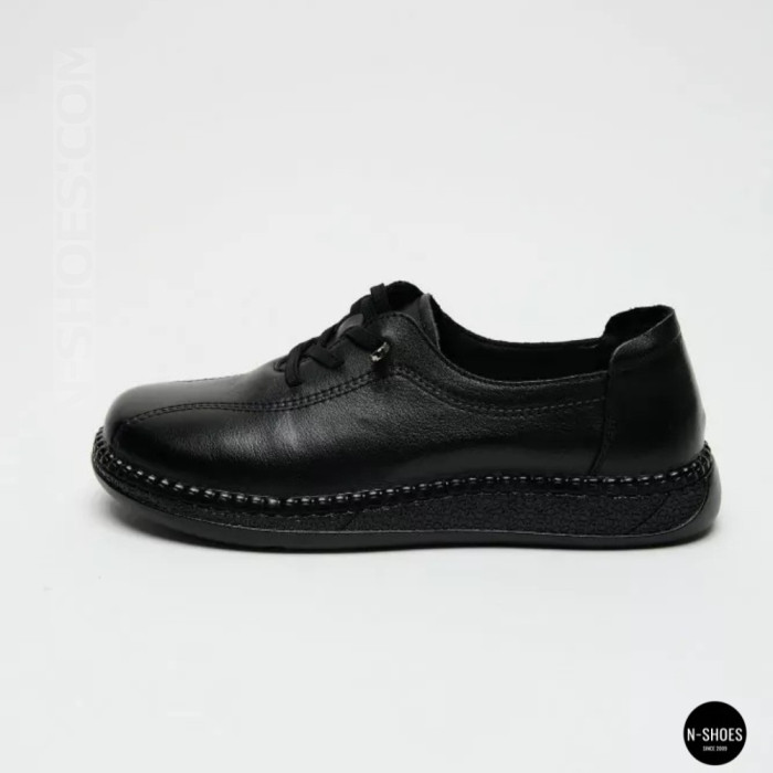 Women's Black Leather Moccasin Sneakers Allsy 207743 q1-01-2 Black 6172