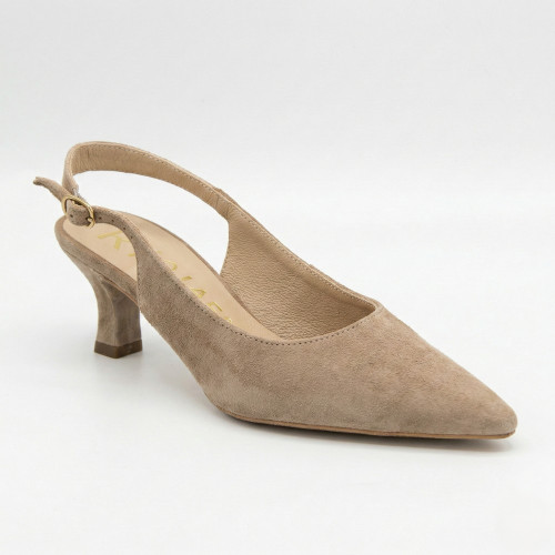 Women's slingback shoes Ryłko ISLA C5EY4___ _4RG 6178 natural suede, beige color, low cup heel