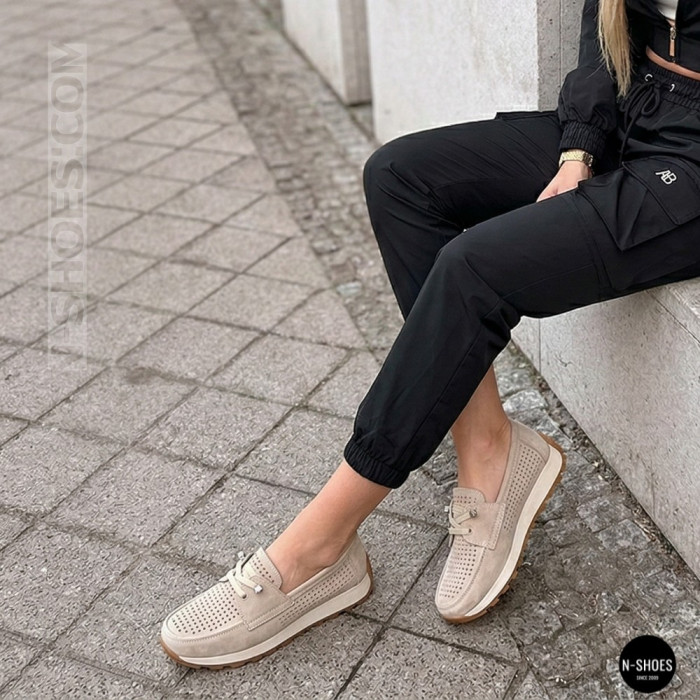 Женские замшевые лоферы-мокасины Allsy 208203-l5-056912-22 Lonza beige 6184