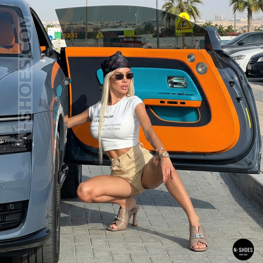 Бежеві шкіряні сабо Lirio L 0477-6058-75 capuchino 6185 в стилі Brunello Cucinelli