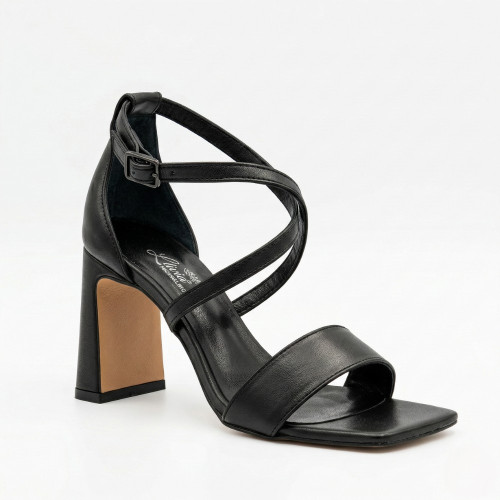 Women's black sandals with a stable heel Lirio l 087-8073 kp-72 Kapina 6186 made of genuine leather with a closed heel in the style of MICHAEL Michael Kors Lena