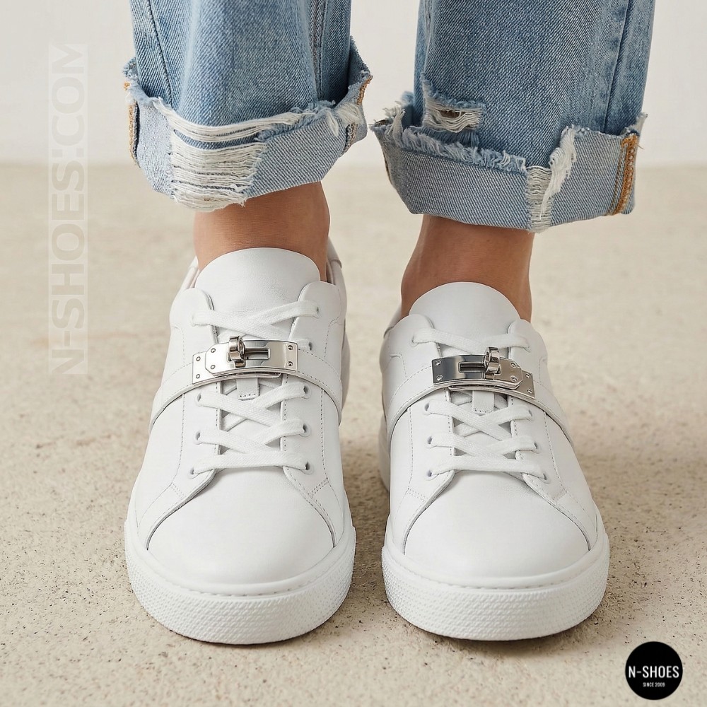 White Leather Sneakers Romax Comfort 2525-1 6189 with Metal Decor