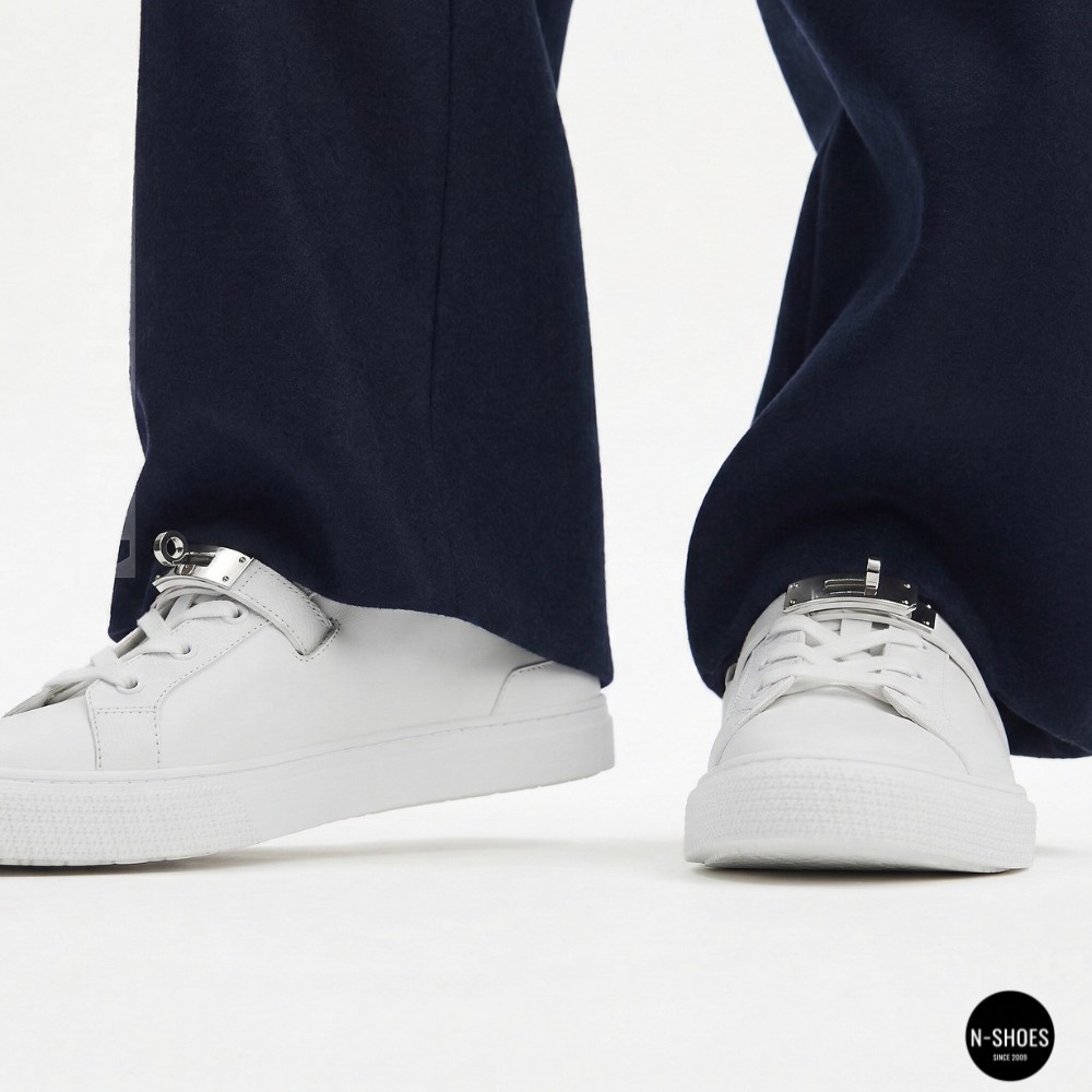 White Leather Sneakers Romax Comfort 2525-1 6189 with Metal Decor