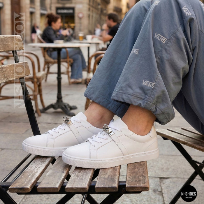 White Leather Sneakers Romax Comfort 2525-1 6189 with Metal Decor