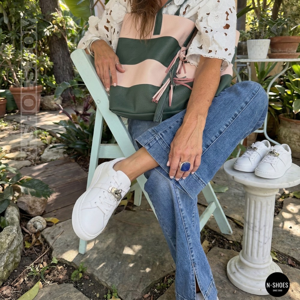 White Leather Sneakers Romax Comfort 2525-1 6189 with Metal Decor