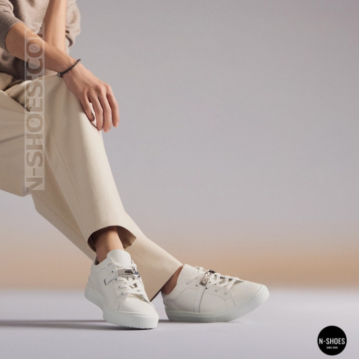 White Leather Sneakers Romax Comfort 2525-1 6189 with Metal Decor