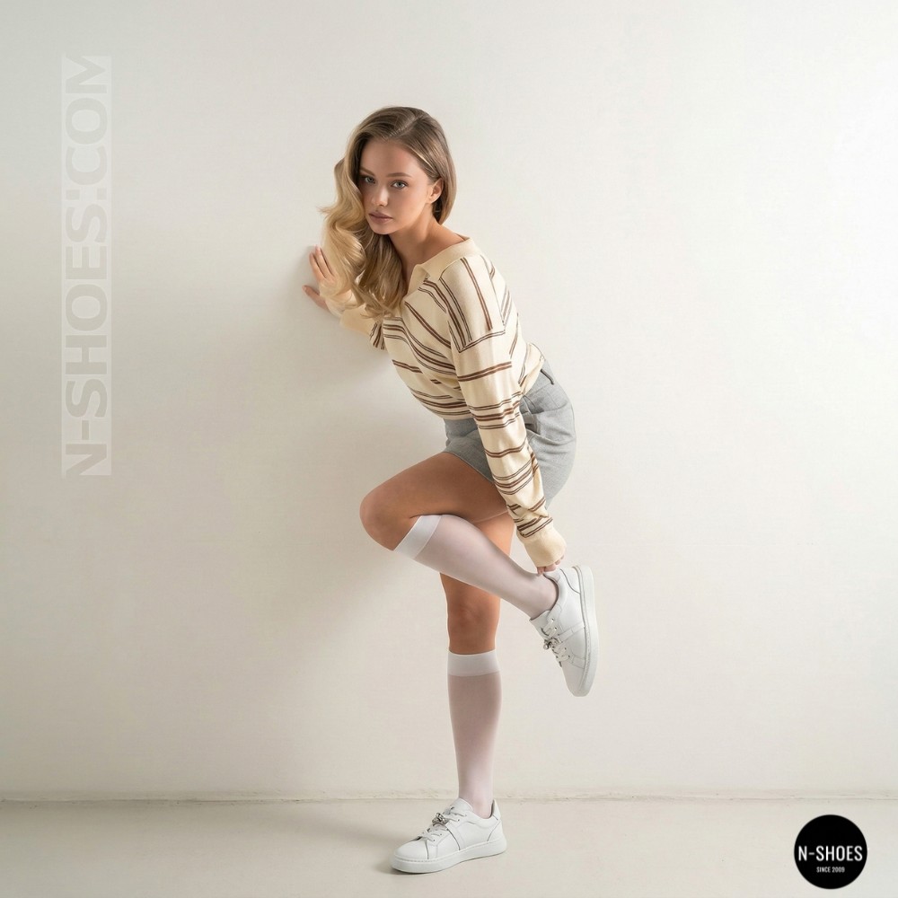 White Leather Sneakers Romax Comfort 2525-1 6189 with Metal Decor