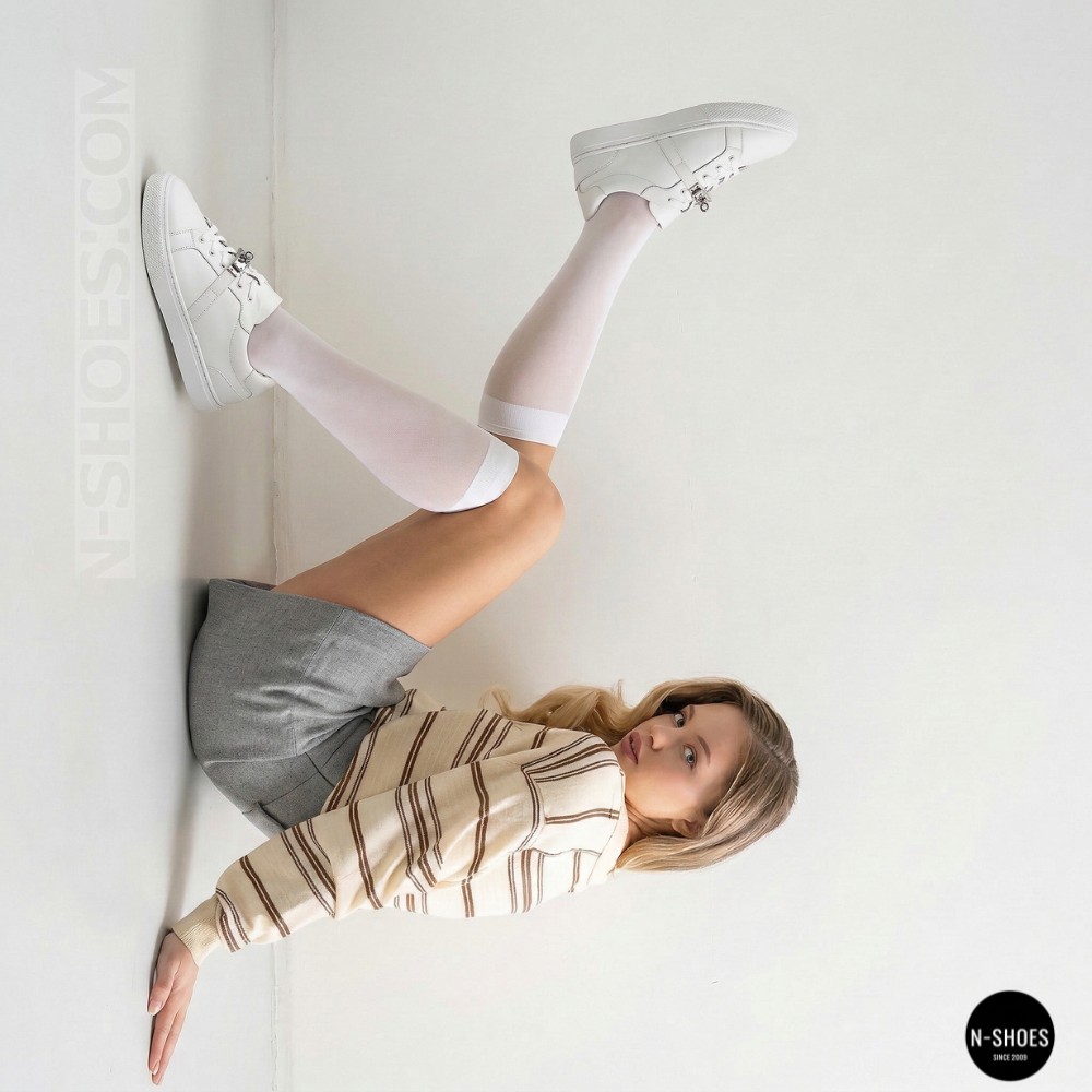 White Leather Sneakers Romax Comfort 2525-1 6189 with Metal Decor