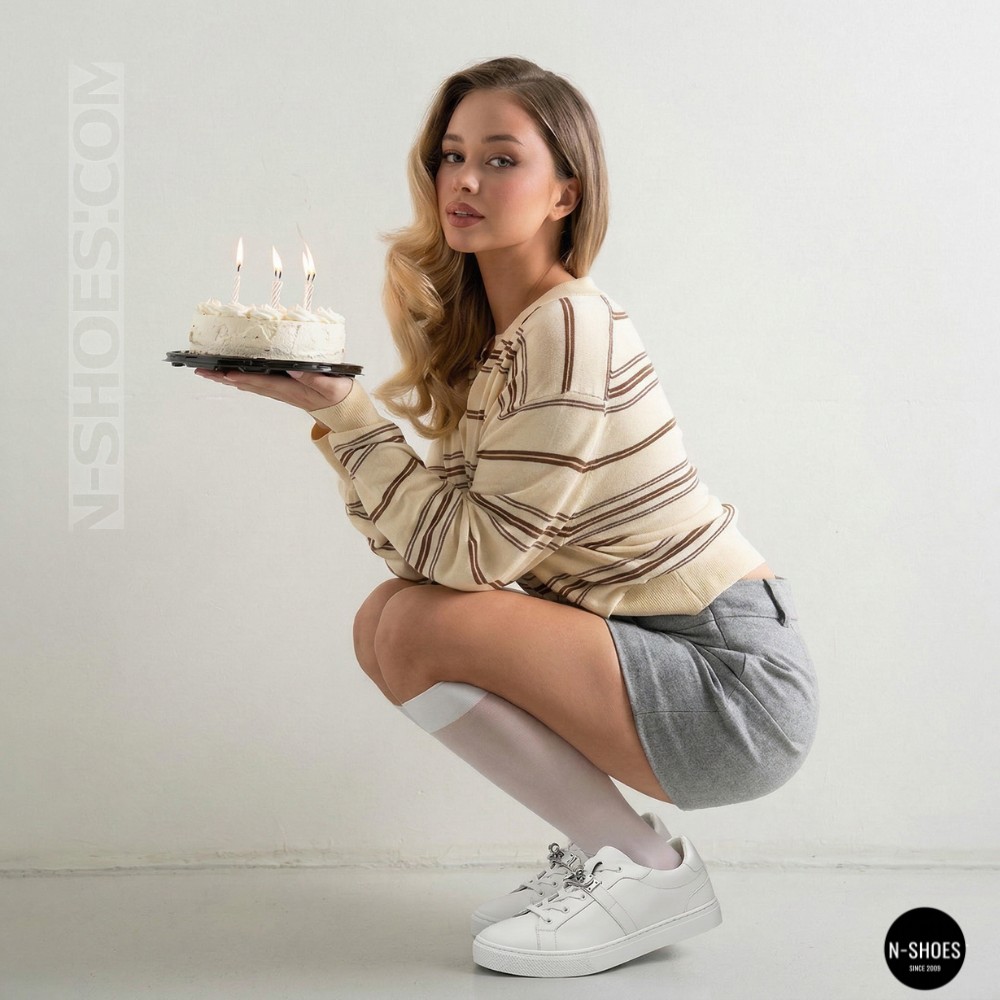 White Leather Sneakers Romax Comfort 2525-1 6189 with Metal Decor