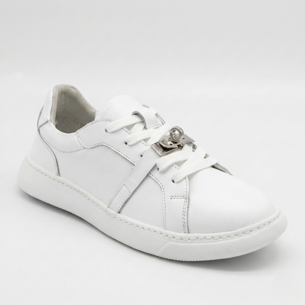 White Leather Sneakers Romax Comfort 2525-1 6189 with Metal Decor