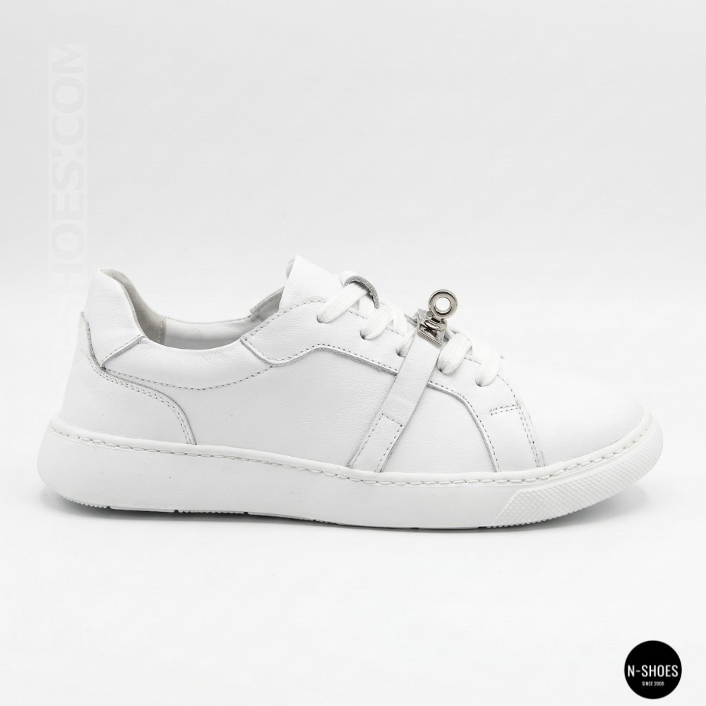 White Leather Sneakers Romax Comfort 2525-1 6189 with Metal Decor