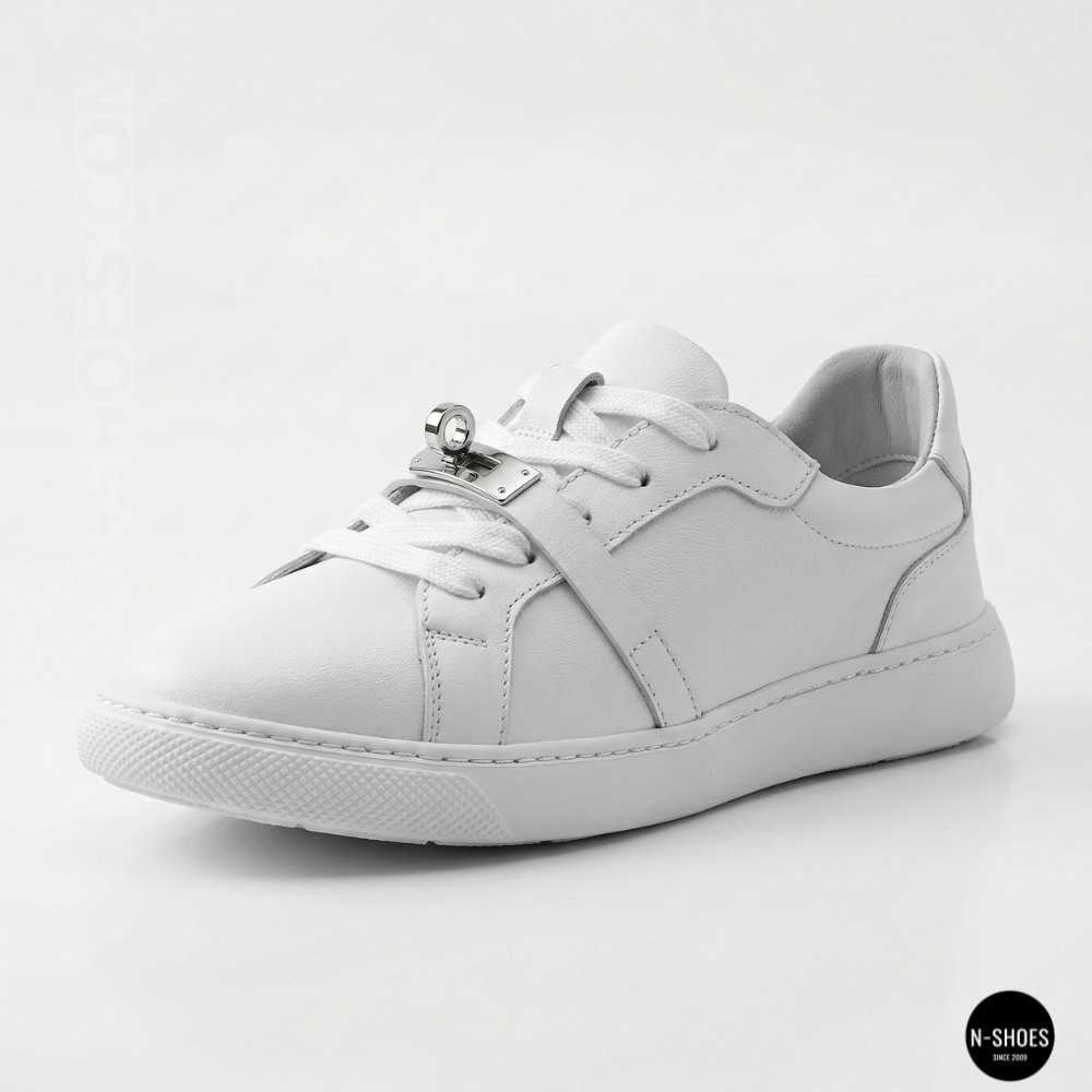 White Leather Sneakers Romax Comfort 2525-1 6189 with Metal Decor