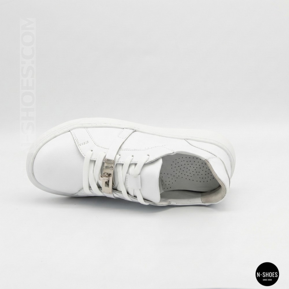 White Leather Sneakers Romax Comfort 2525-1 6189 with Metal Decor