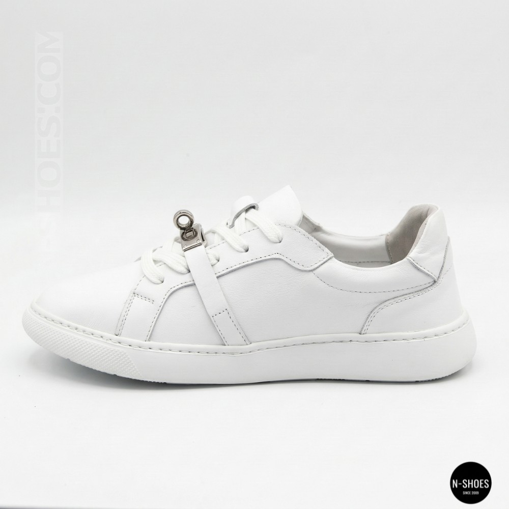 White Leather Sneakers Romax Comfort 2525-1 6189 with Metal Decor