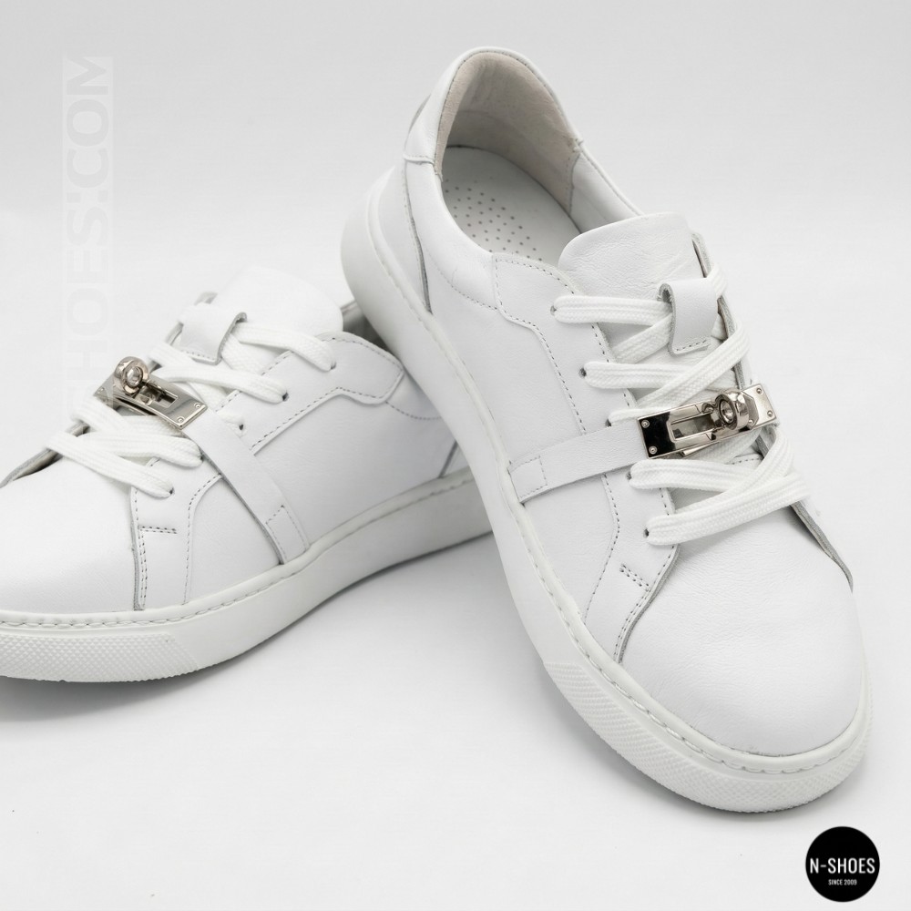 White Leather Sneakers Romax Comfort 2525-1 6189 with Metal Decor