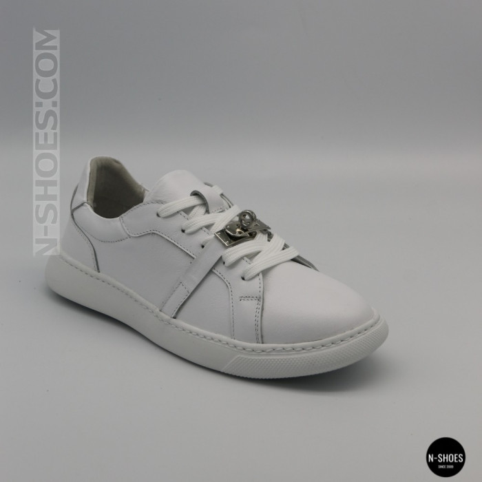 White Leather Sneakers Romax Comfort 2525-1 6189 with Metal Decor