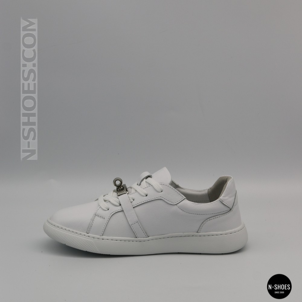 White Leather Sneakers Romax Comfort 2525-1 6189 with Metal Decor