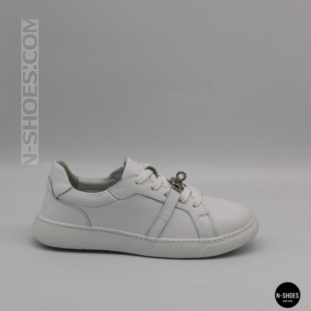 White Leather Sneakers Romax Comfort 2525-1 6189 with Metal Decor