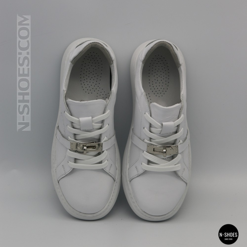 White Leather Sneakers Romax Comfort 2525-1 6189 with Metal Decor