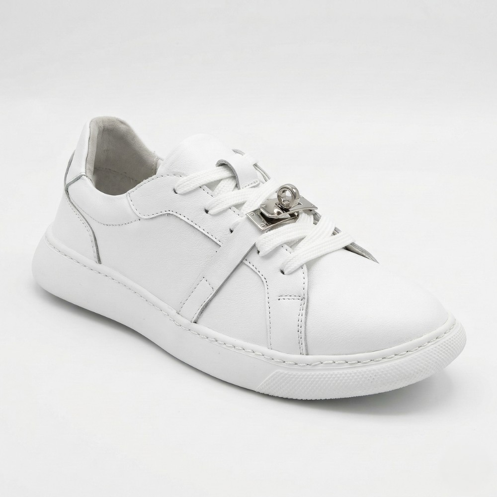 White Leather Sneakers Romax Comfort 2525-1 6189 with Metal Decor
