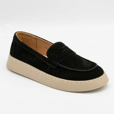Женские черные комфортные лоферы Allsy 211729 Lonza 211729 E12-L2603 BLACK 6192 из натуральной замшы с анатомической стелькой в стиле Open Walk
