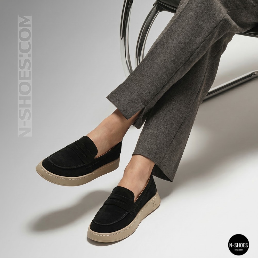 Жіночі замшеві лофери Allsy 211729 Lonza e12-l2603 black 6192 в стилі Open Walk