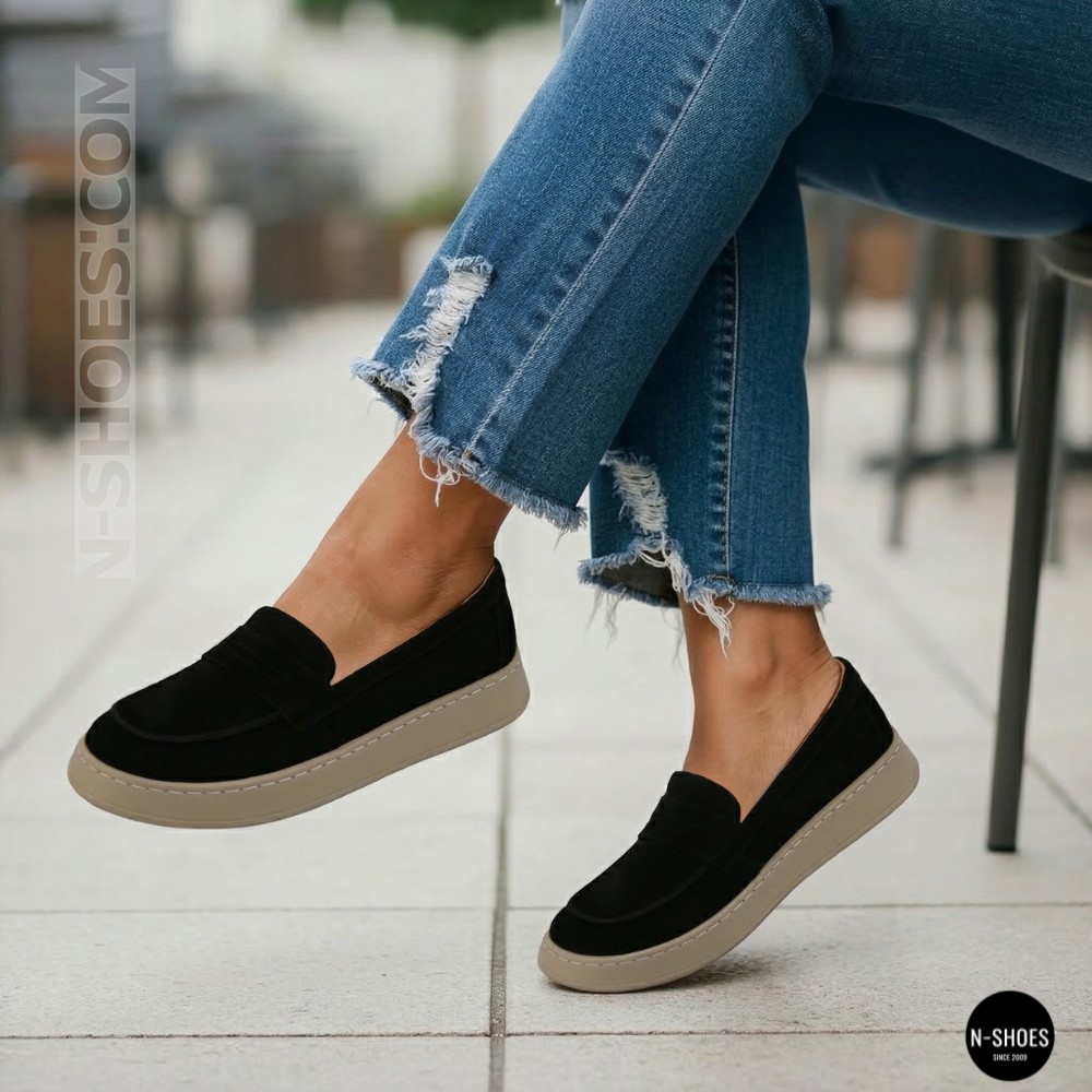 Жіночі замшеві лофери Allsy 211729 Lonza e12-l2603 black 6192 в стилі Open Walk