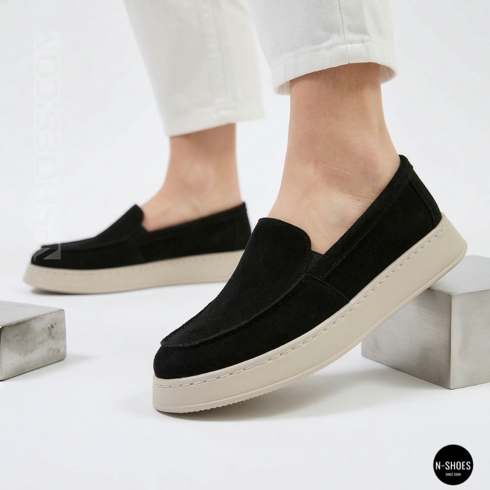 Жіночі замшеві лофери Allsy 211729 Lonza e12-l2603 black 6192 в стилі Open Walk