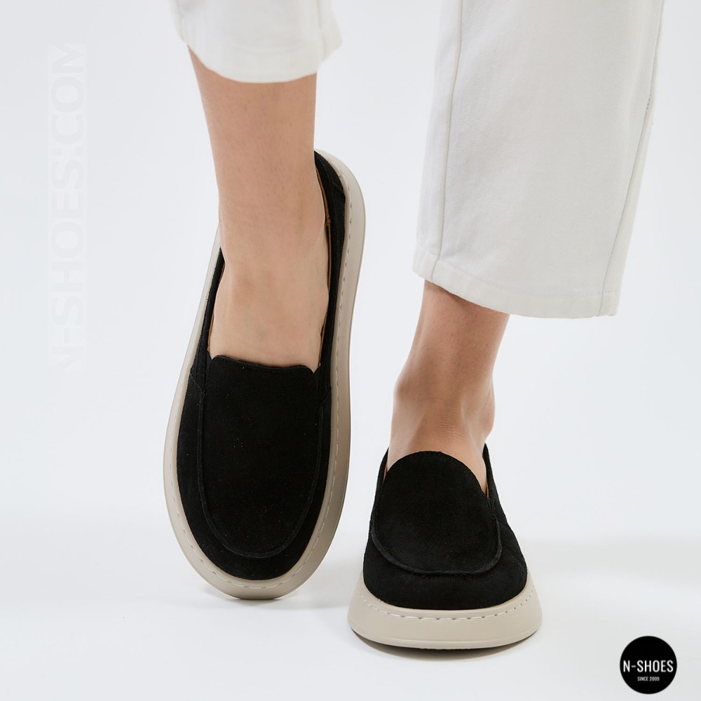 Жіночі замшеві лофери Allsy 211729 Lonza e12-l2603 black 6192 в стилі Open Walk