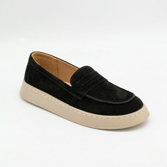 Жіночі замшеві лофери Allsy 211729 Lonza 211729 E12-L2603 BLACK 6192 в стилі Open Walk