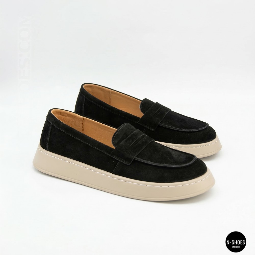 Жіночі замшеві лофери Allsy 211729 Lonza e12-l2603 black 6192 в стилі Open Walk